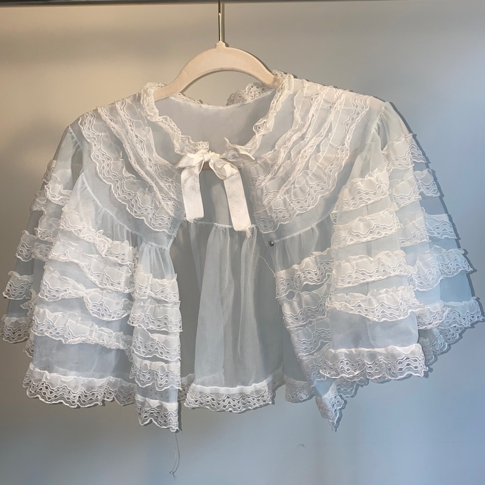Vintage Sleepwear Jacket in Baby Blue Lace